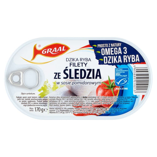 GRALL Filety sledziowe w sosie pomidorowym. 37,00 zl/kg